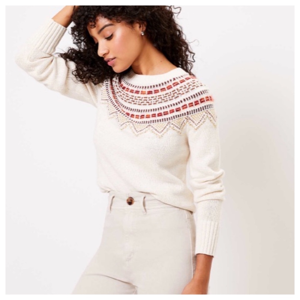 Loft Shimmer Fair Isle Shirttail Soft Knit Festive Sweater